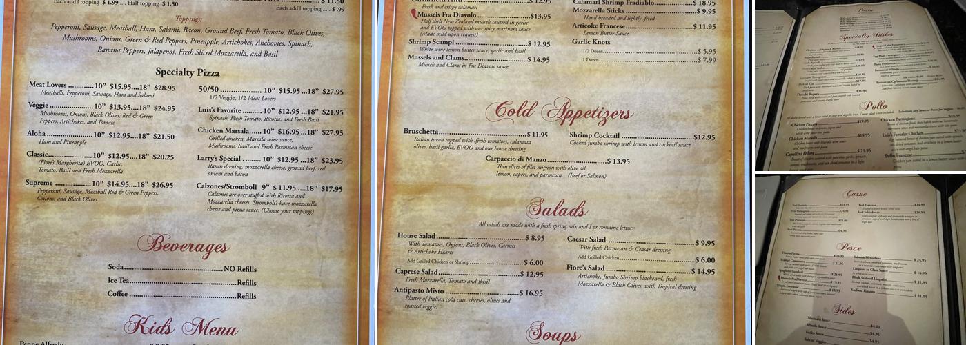 Fiore's Cafe Menu