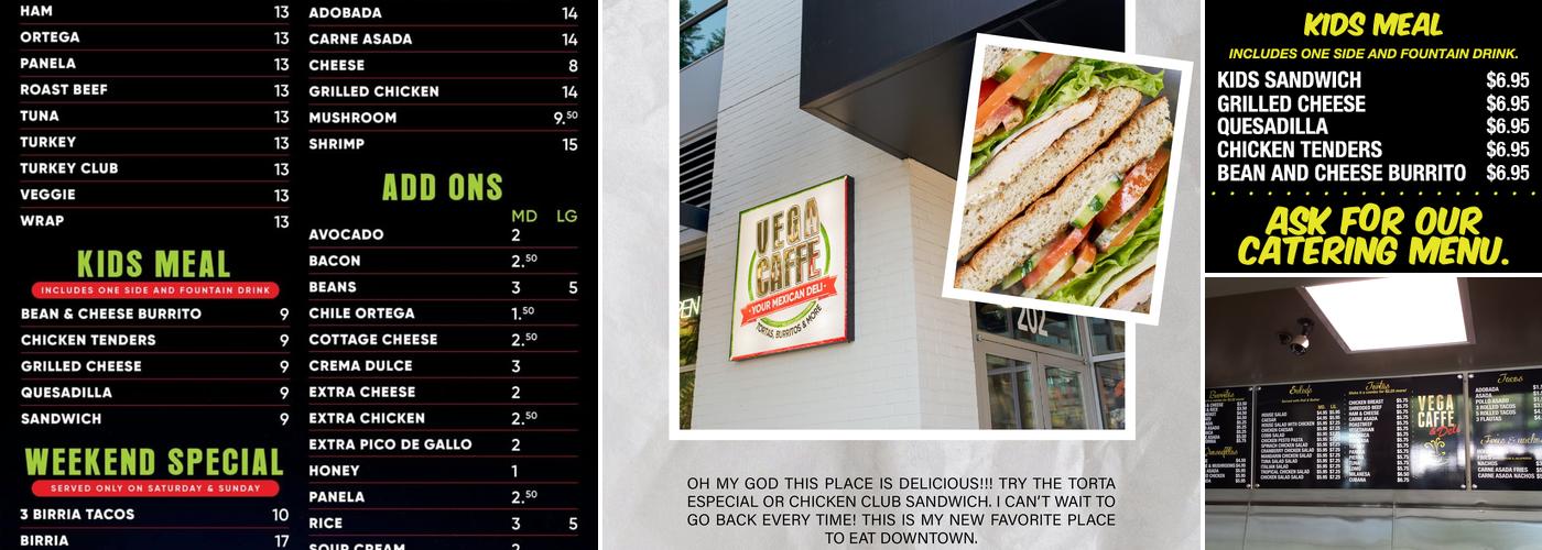 Vega Caffe Mexican Deli Menu