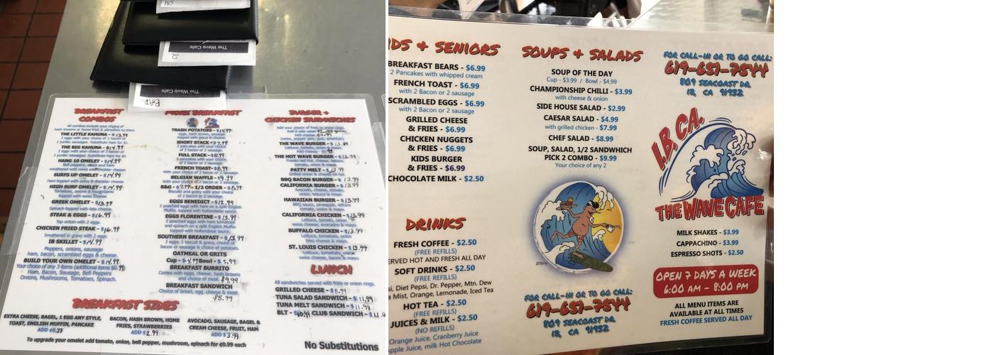 The Wave Cafe Menu