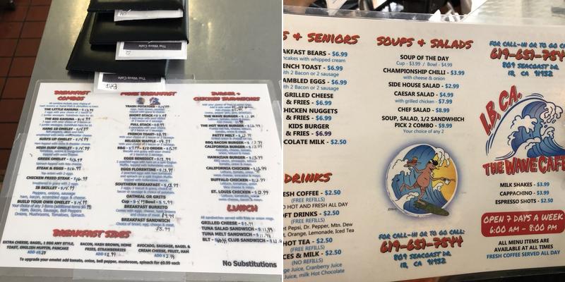 The Wave Cafe Menu