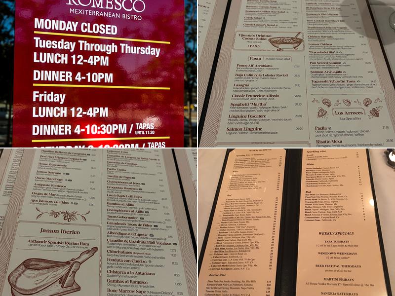 Romesco Mexiterranean Bistro Menu