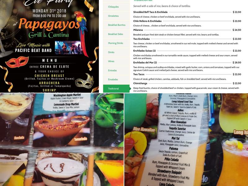 Papagayos Grill and Cantina Menu