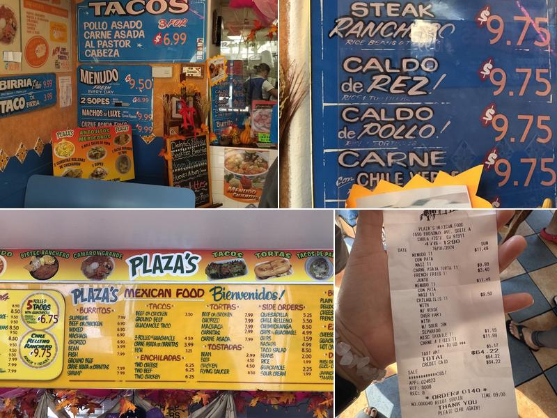 Plazas Mexican Food Menu