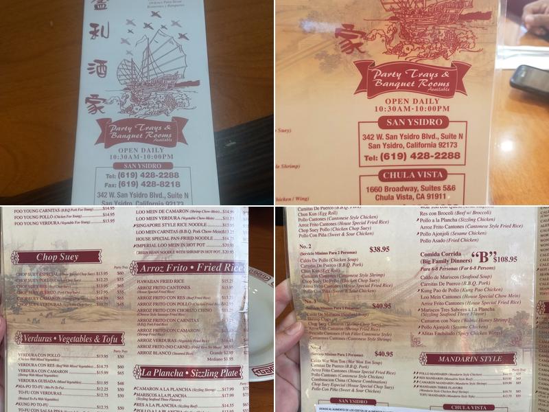 Yingli Restaurant Chula Vista Menu