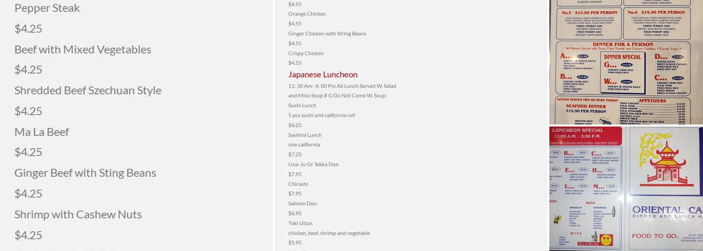 Oriental Cafe Menu