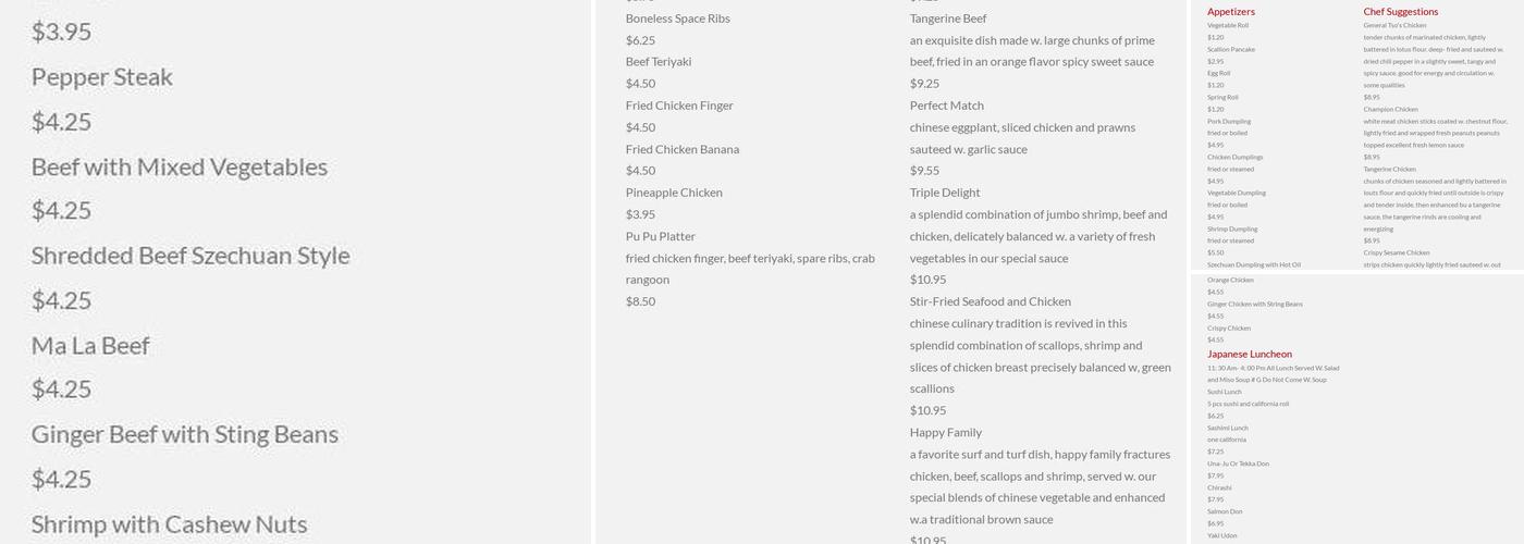 Oriental Cafe Menu
