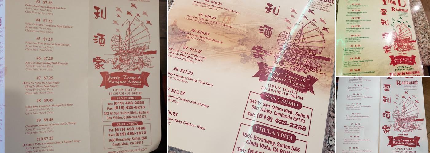 Ying Li Restaurant Menu
