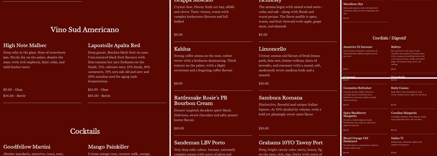 Mesa de Notte Menu
