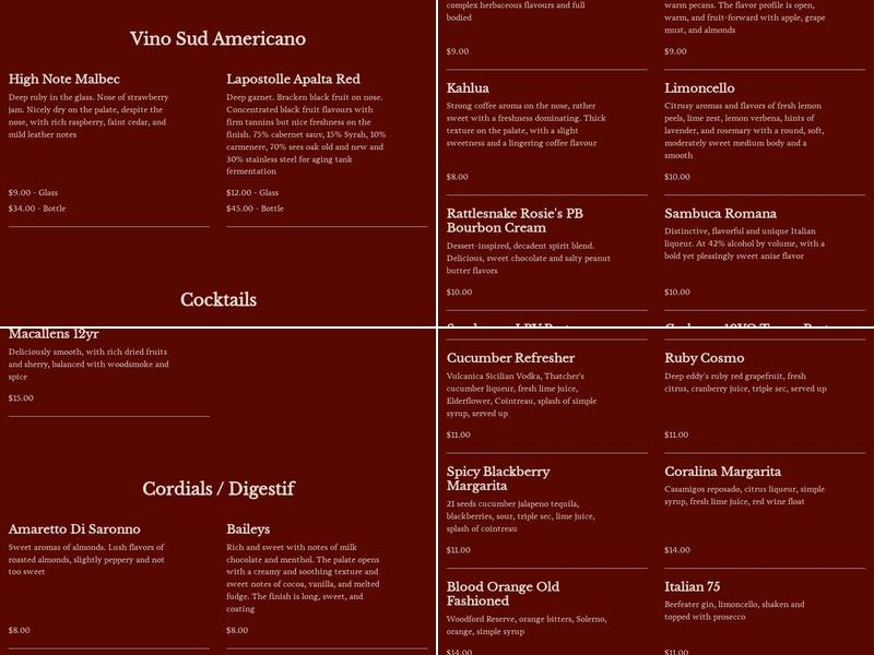 Mesa de Notte Menu