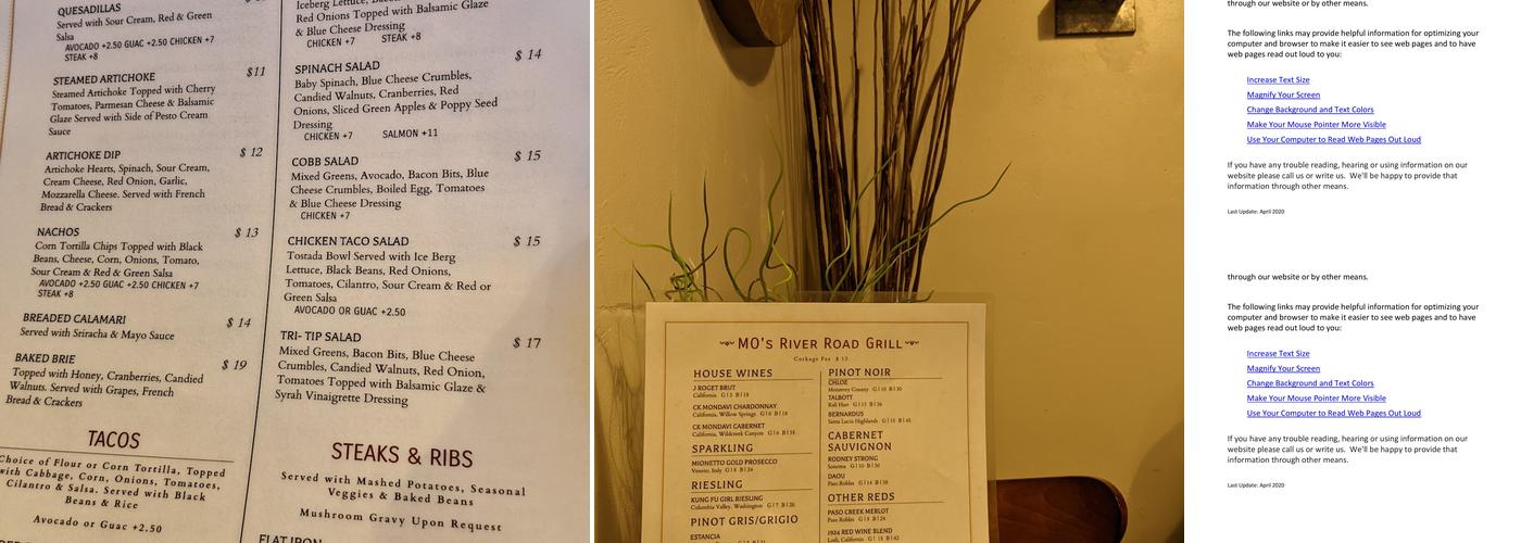 Mo's River Road Grill Menu