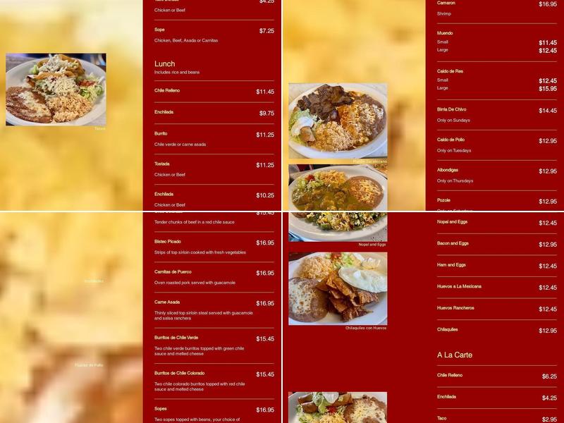 El Zacatecano Menu