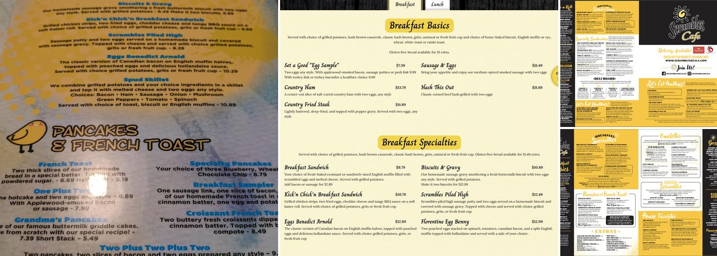 Scrambles Cafe Menu