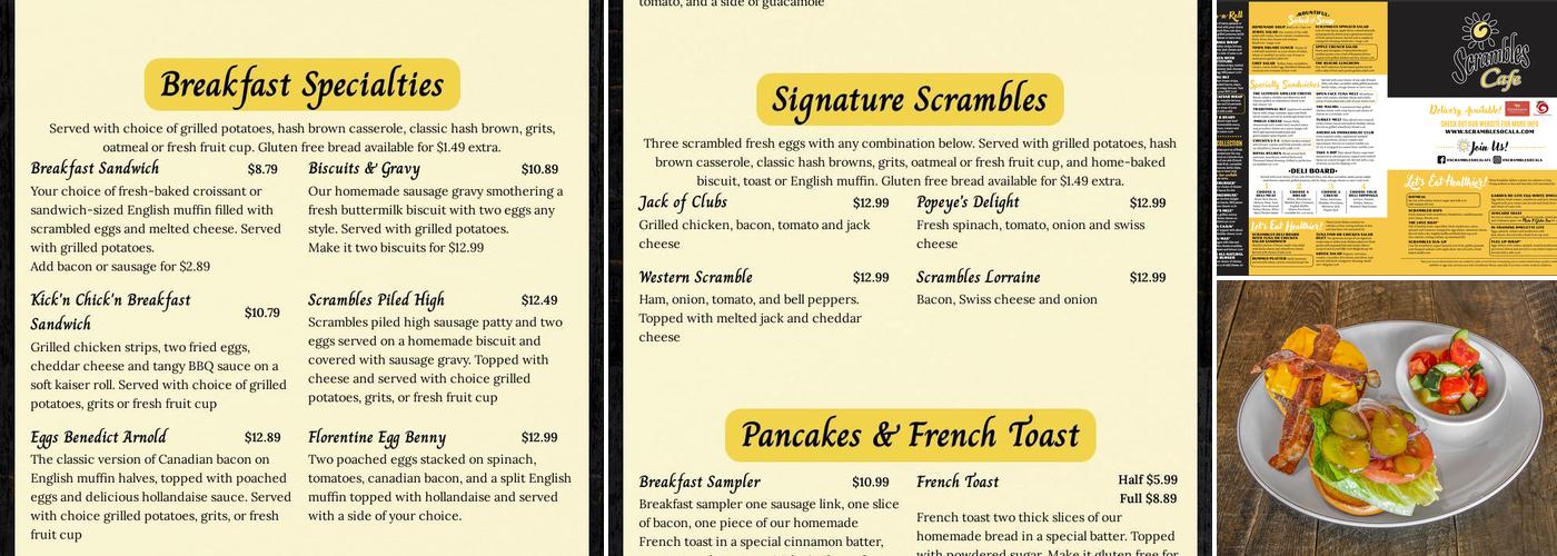 Scrambles Cafe Menu