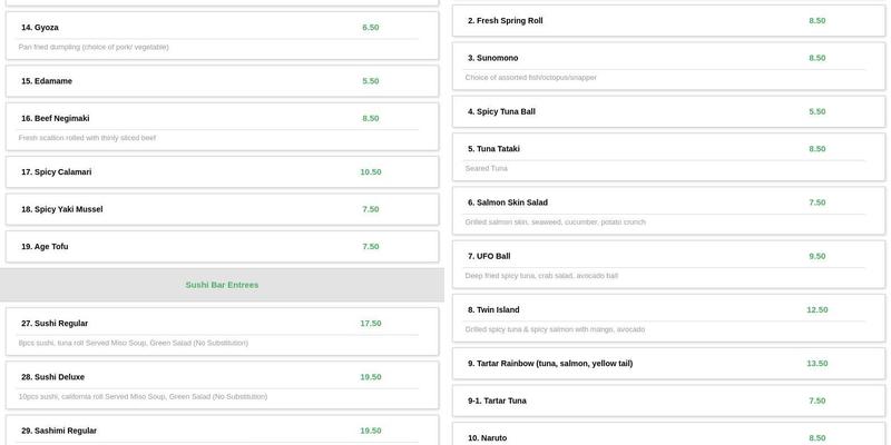 kiku sushi family inc. Menu