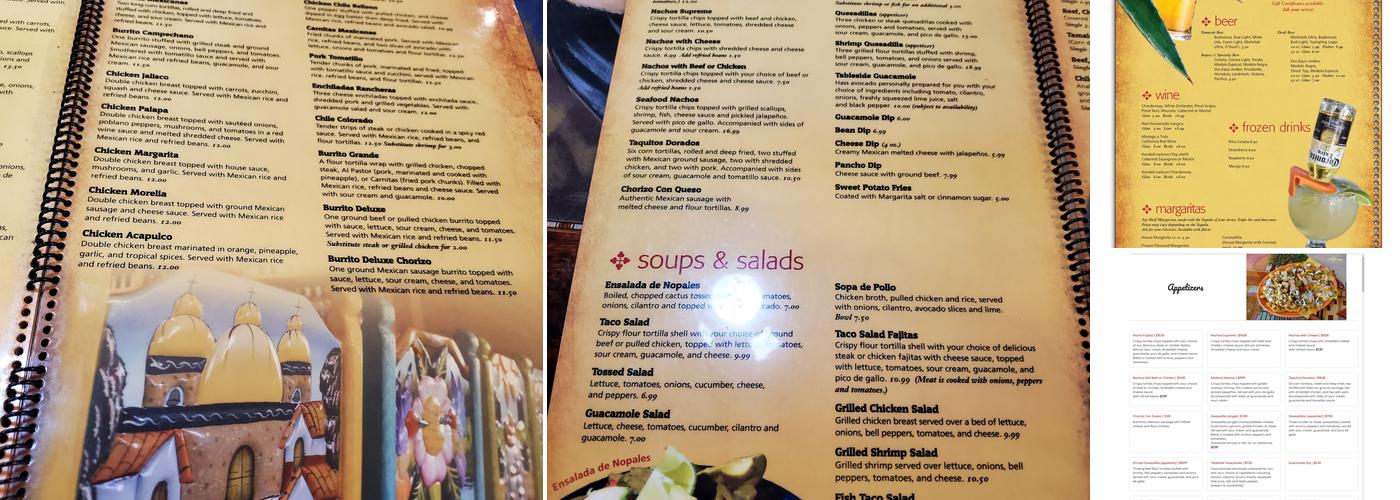 Las Margaritas Mexican Restaurant & Gallery Menu