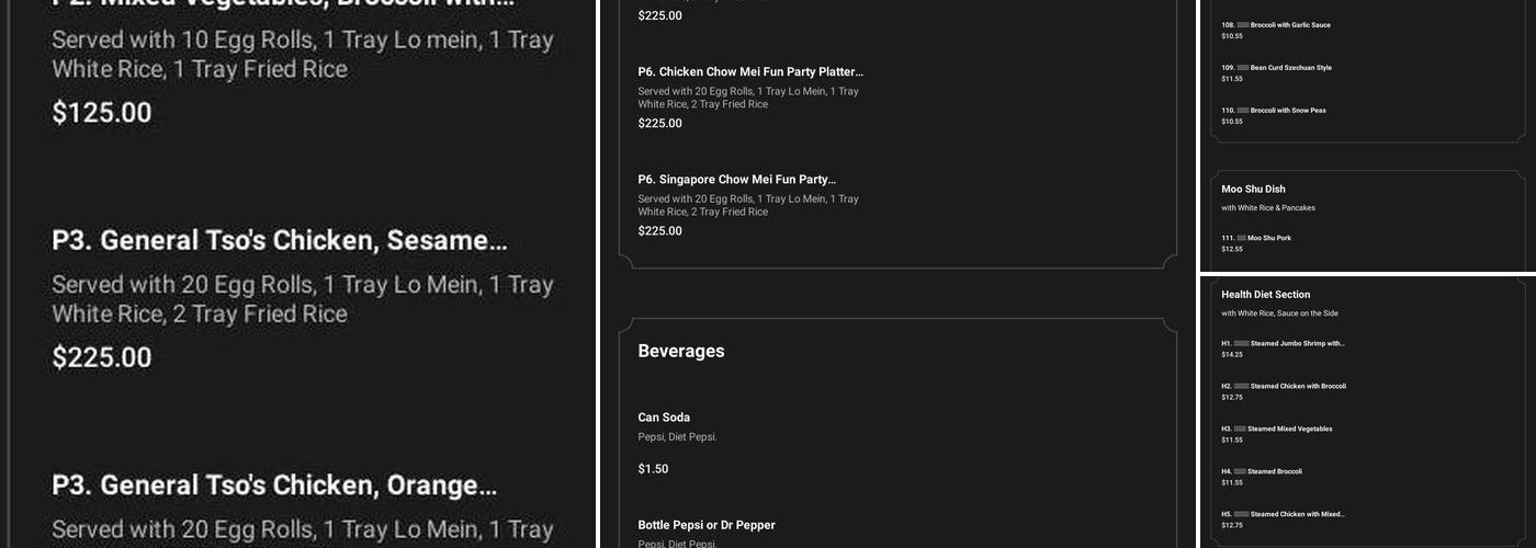 Zhang Garden Chinese Restaurant Menu