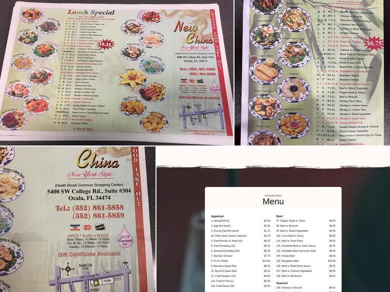 New China Menu