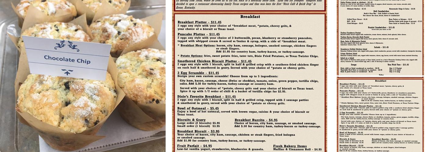 The Dixie Cafe & Quick Stop Menu