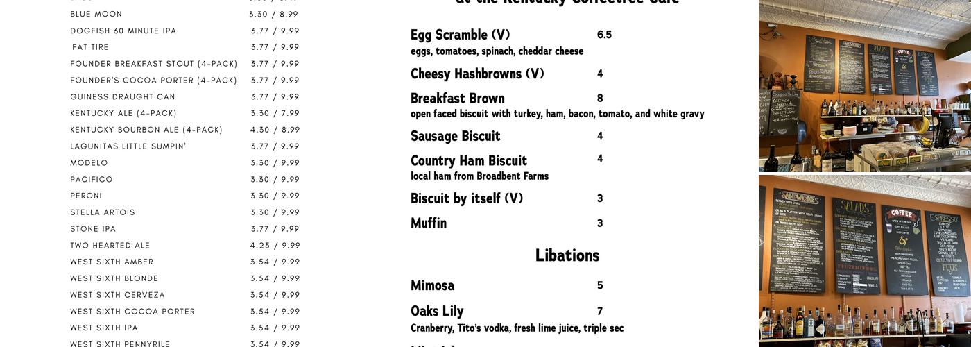 Kentucky Coffeetree Cafe Menu