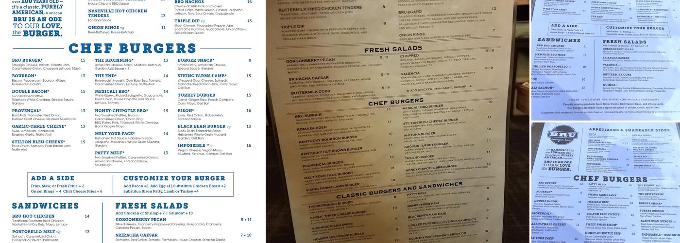 BRU Burger Bar - Lexington Menu