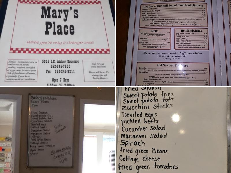 Mary's Place Menu