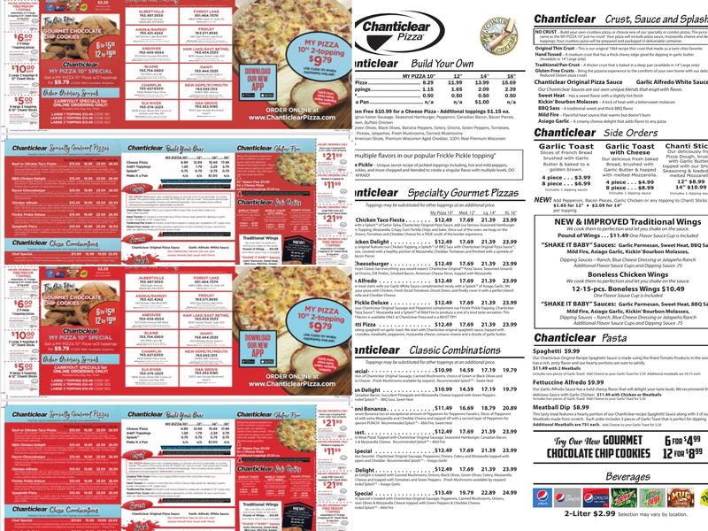 Chanticlear Pizza Menu