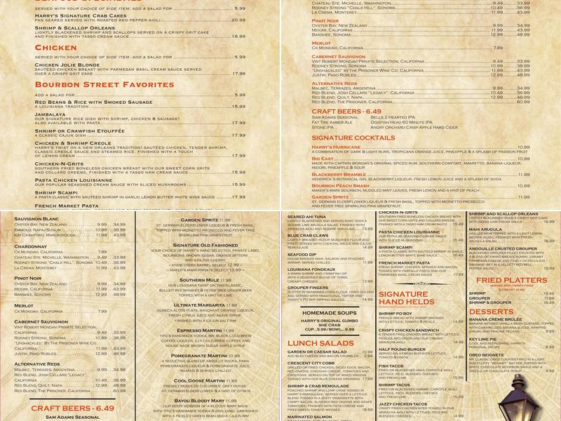 Harry's Seafood,Bar & Grille Menu