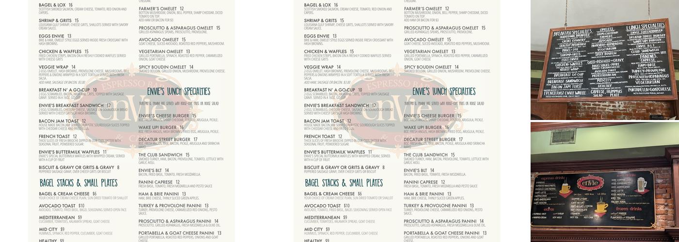 Envie Espresso Bar & Cafe Menu