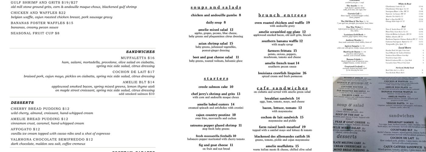 Cafe Amelie Menu