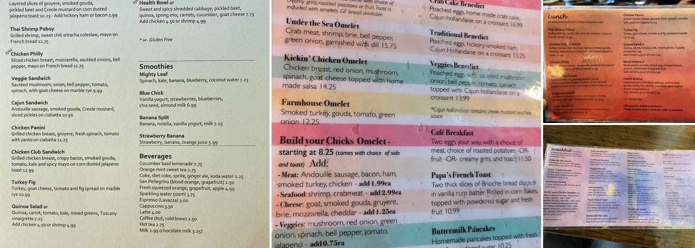 Two Chicks Cafe Menu