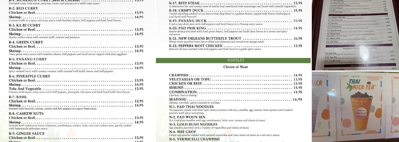 Singha Thai Cafe Menu