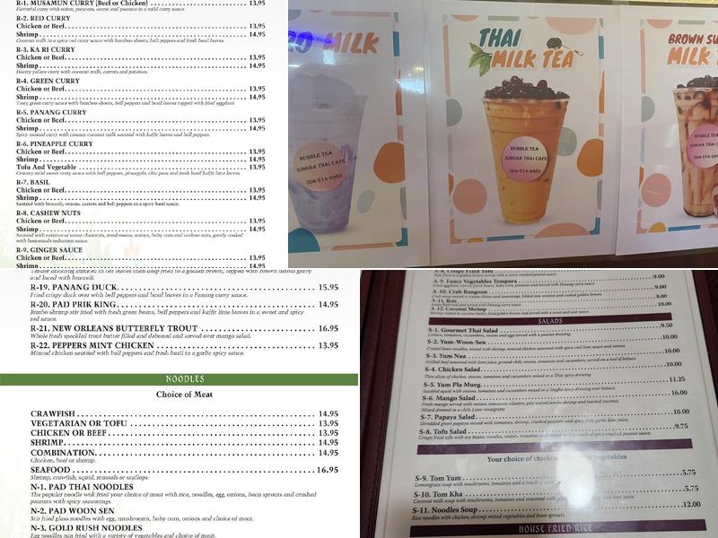 Singha Thai Cafe Menu