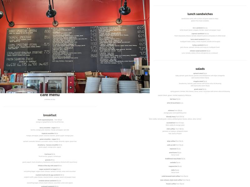 avenue cafe Menu