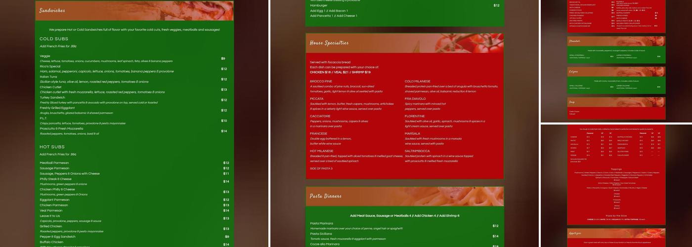 Rico's Pizzeria & Pasta House Menu