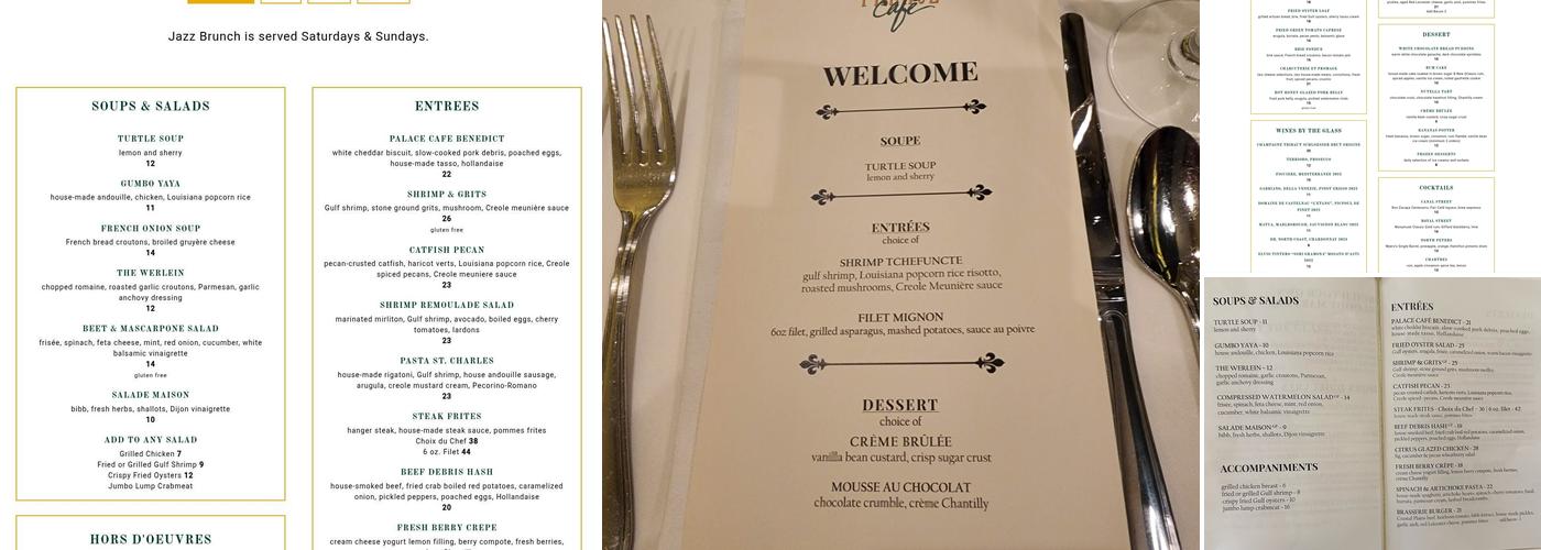 Palace Café by Dickie Brennan & Co. Menu