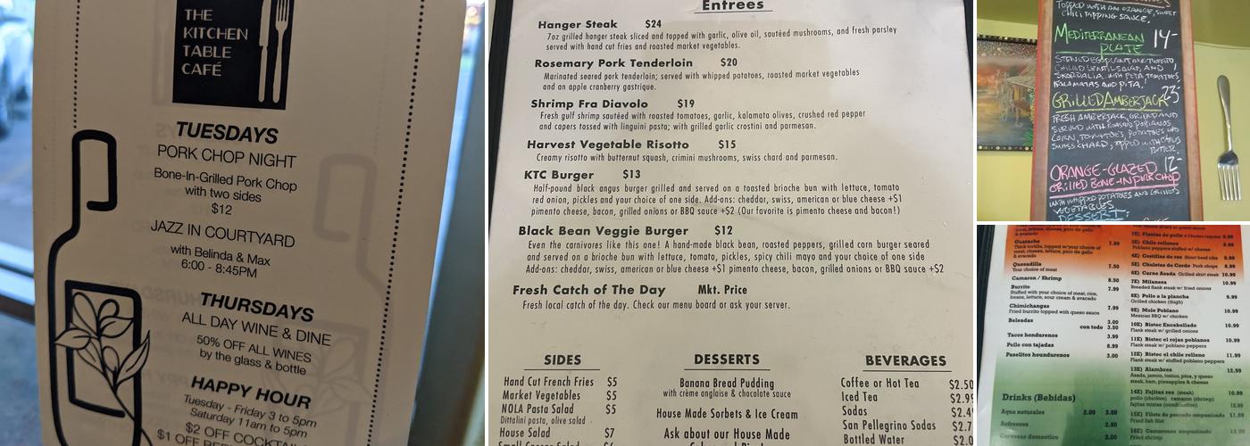 Kitchen Table Cafe Menu