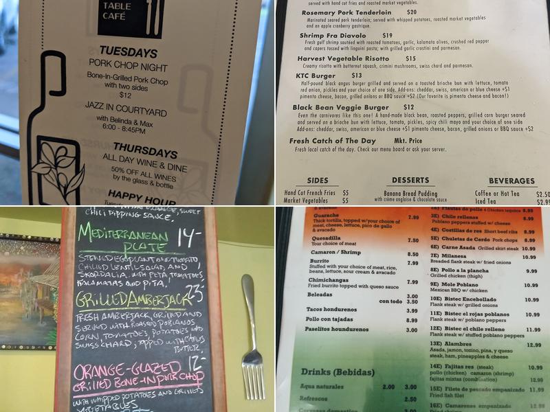 Kitchen Table Cafe Menu