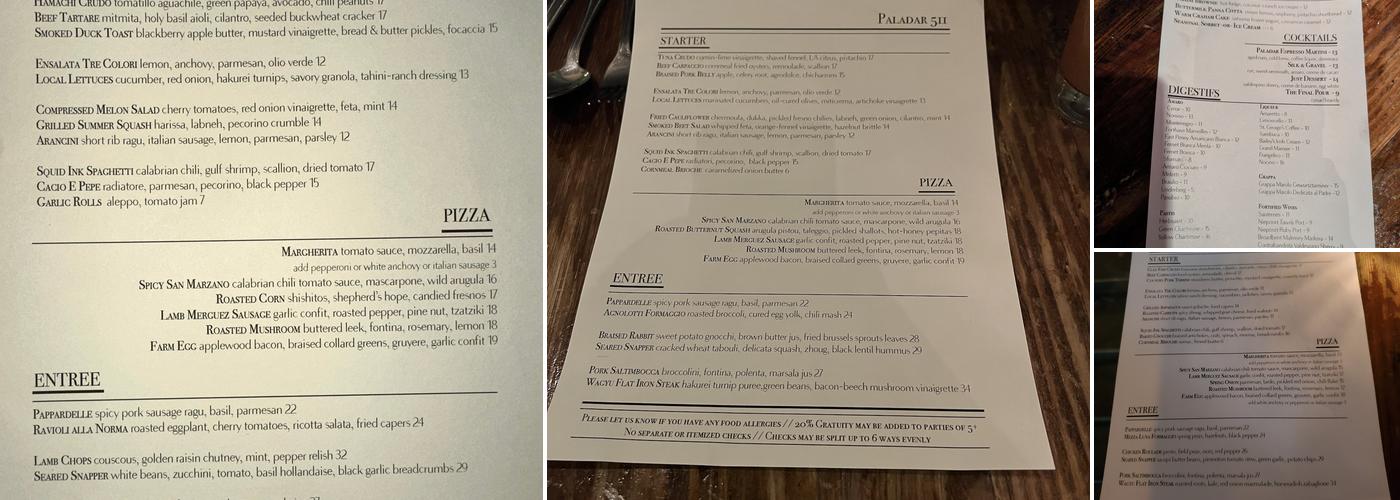 Paladar 511 Menu