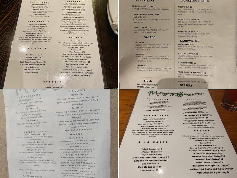 Marigny Brasserie Menu