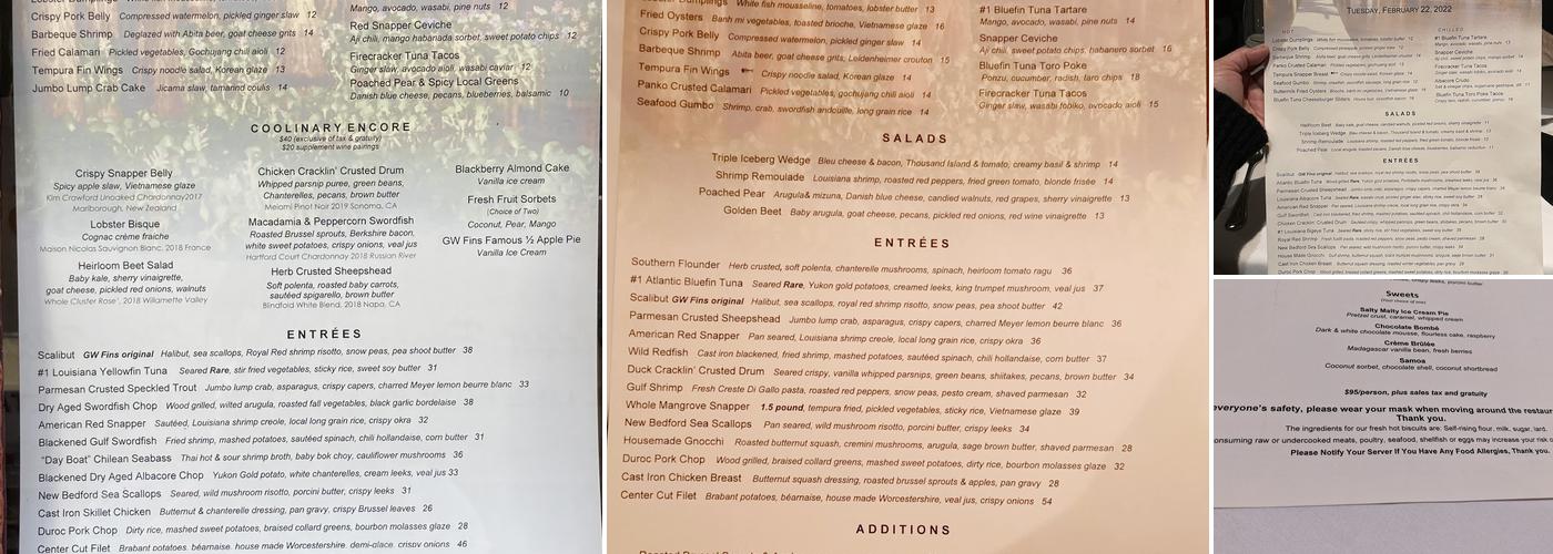 GW Fins Menu