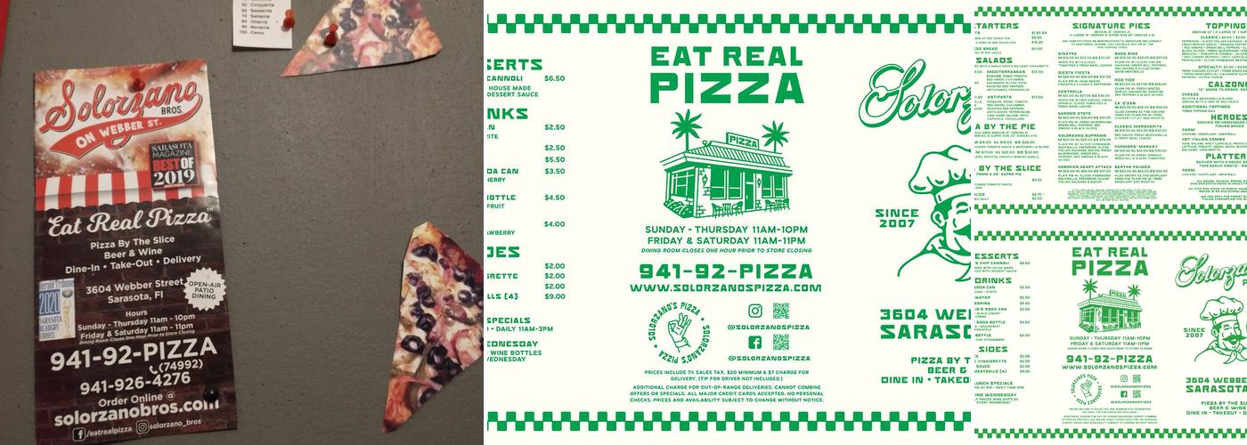 Solorzano's Pizza - Webber St. Menu