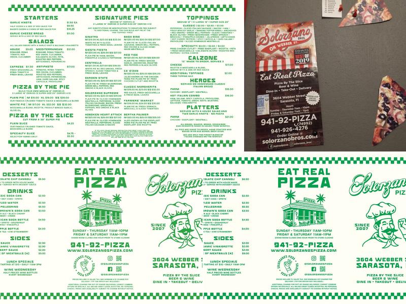 Solorzano's Pizza - Webber St. Menu
