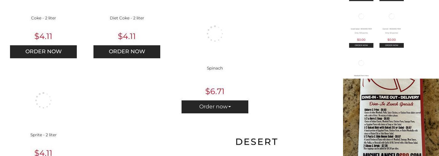 Michelangelo Pizzeria and Italian Restaurant Menu