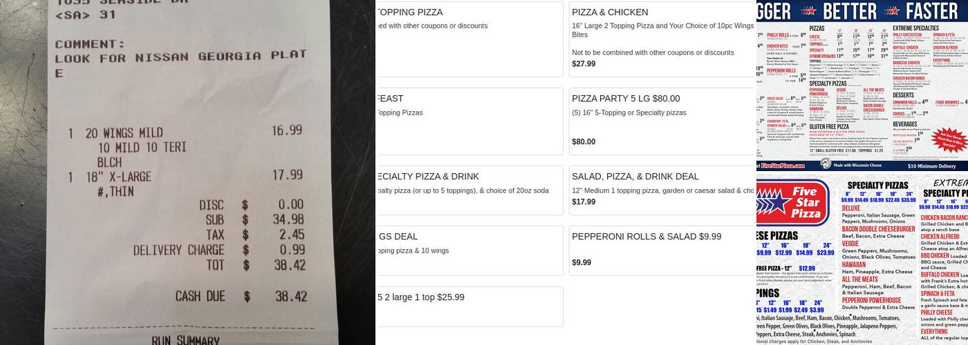 Five Star Pizza - Sarasota Menu