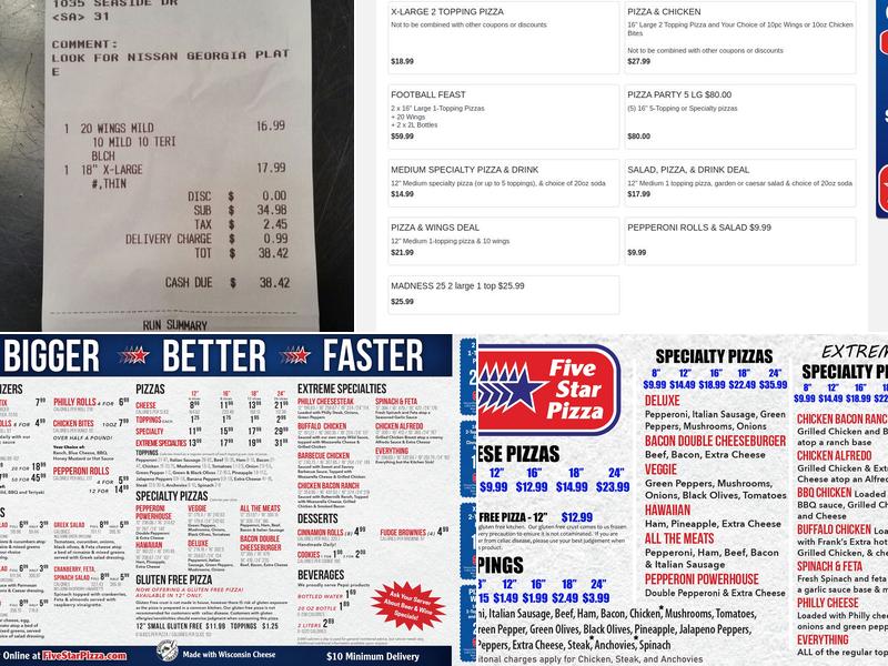 Five Star Pizza - Sarasota Menu