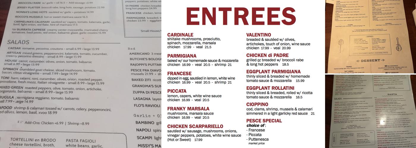 VALENTINO PIZZERIA TRATTORIA Menu