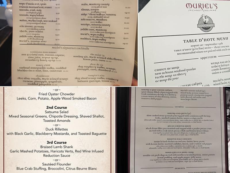 Muriel's Jackson Square Menu