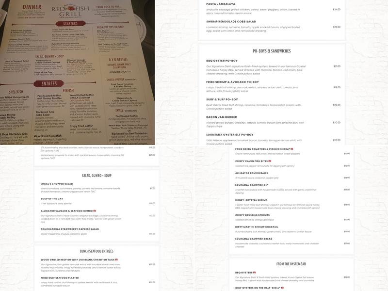 Red Fish Grill Menu