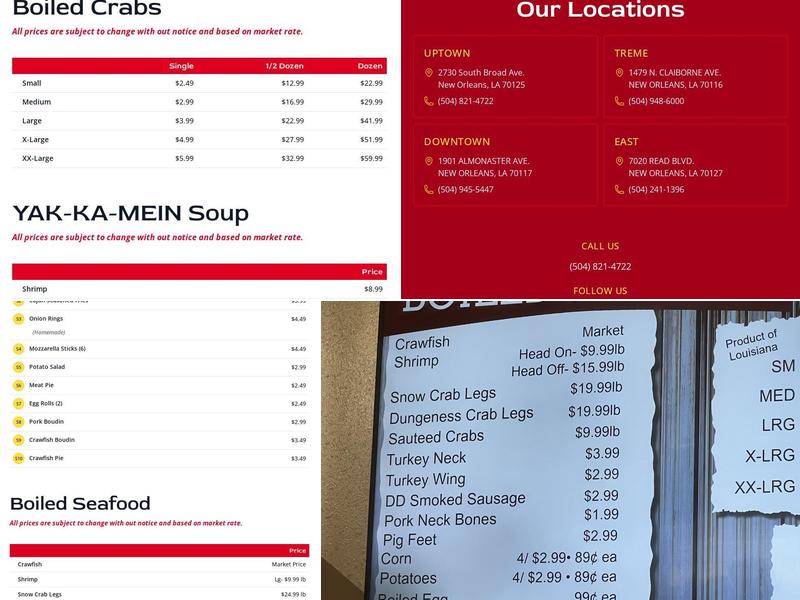 Cajun Seafood Menu