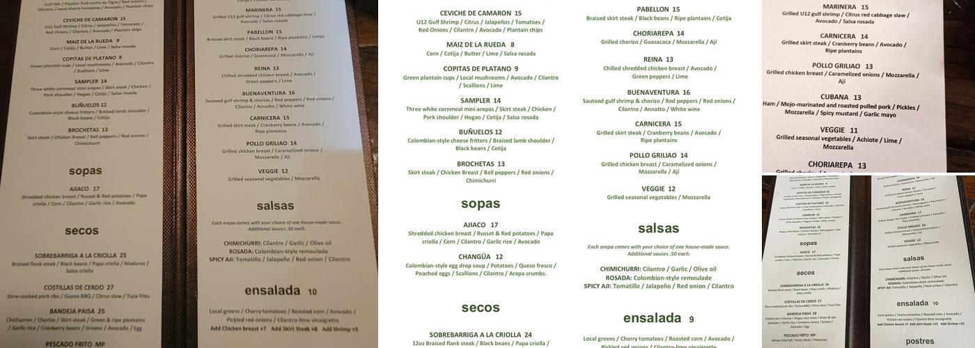 Maïs Arepas Menu
